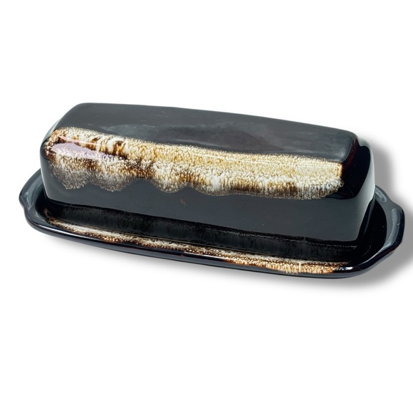 Pfaltzgraff Vintage Brown Glaze Drip Gourmet Stoneware Covered Butter Dish 7.75" - Picture 2 of 10